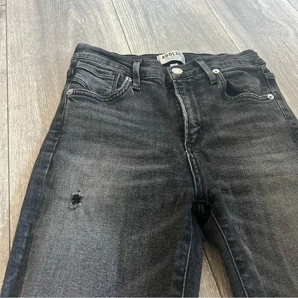 AGOLDE Dark Gray Distressed High Waist 5 Pocket Skinny Jeans Womens sz 24 - Picture 3 of 6